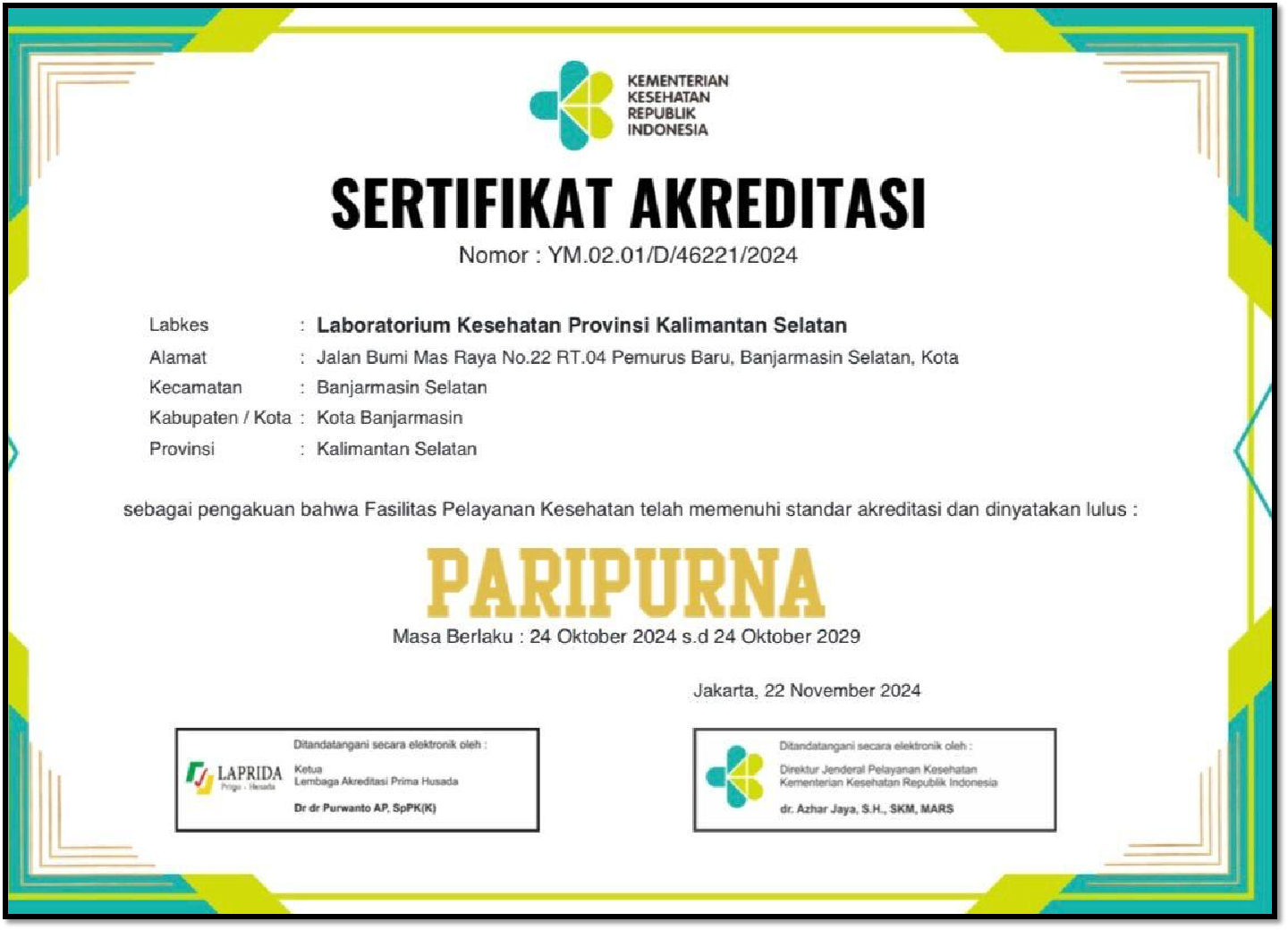 Sertifikat Akreditasi KALK