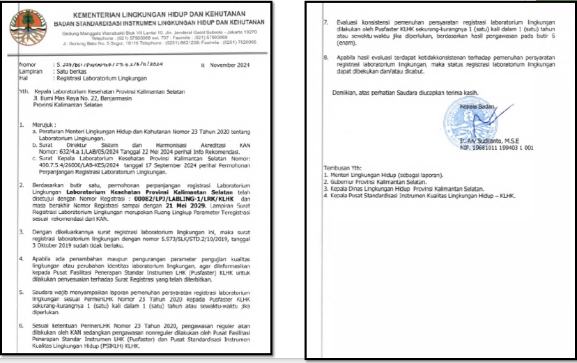 Sertifikat Registrasi Lab Lingkungan